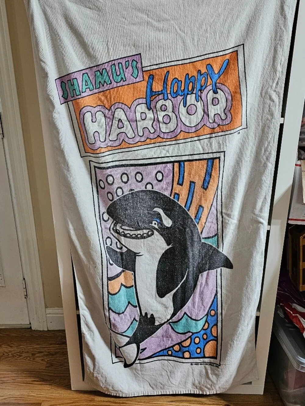Vintage Rare 90s 1995 Sea World Shamu's Happy Harbor Beach Towel Orca Whale Rare